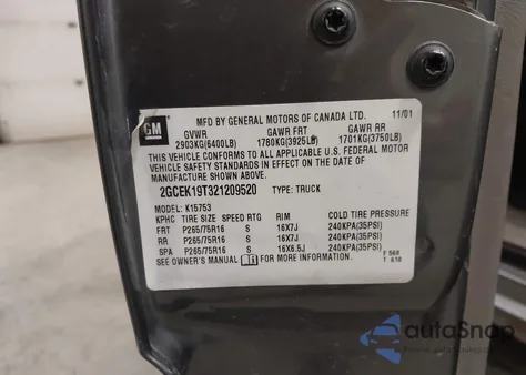 2002 Chevrolet Silverado 1500 Lt from USA, damaged, VIN 2GCEK19T321209520